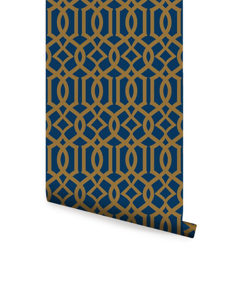 Modern Trellis Navy Gold Peel & Stick Wallpaper Repositionable Etsy