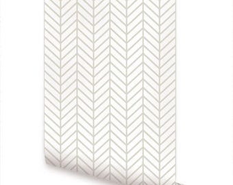 Herringbone Line Beige   Wallpaper