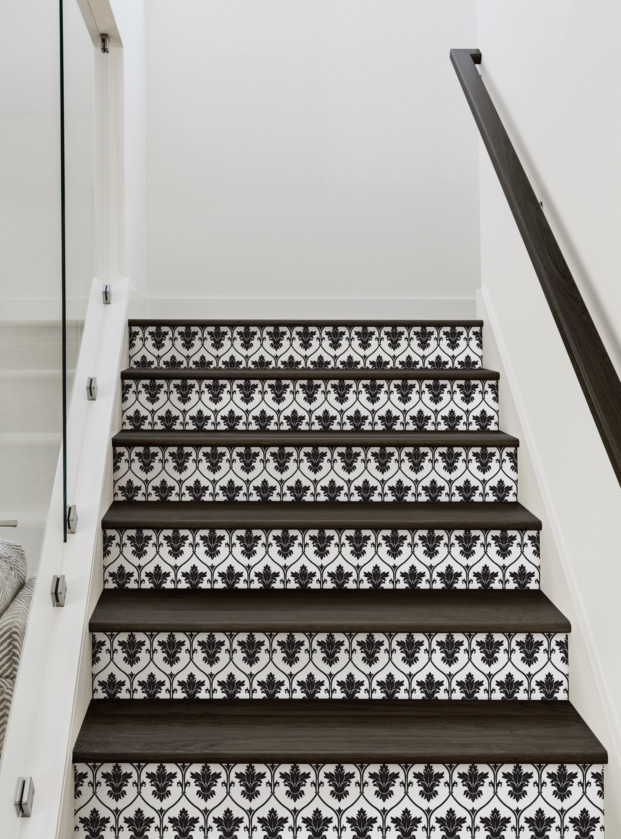Damask, Custom Color,    Vinyl Peel and Stick Stair Riser Strip Sticker