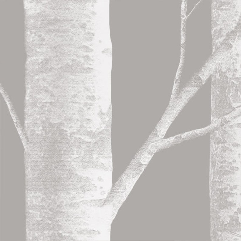 Removable Wallpaper Birch Tree White Grey Peel & Stick Fabric Etsy