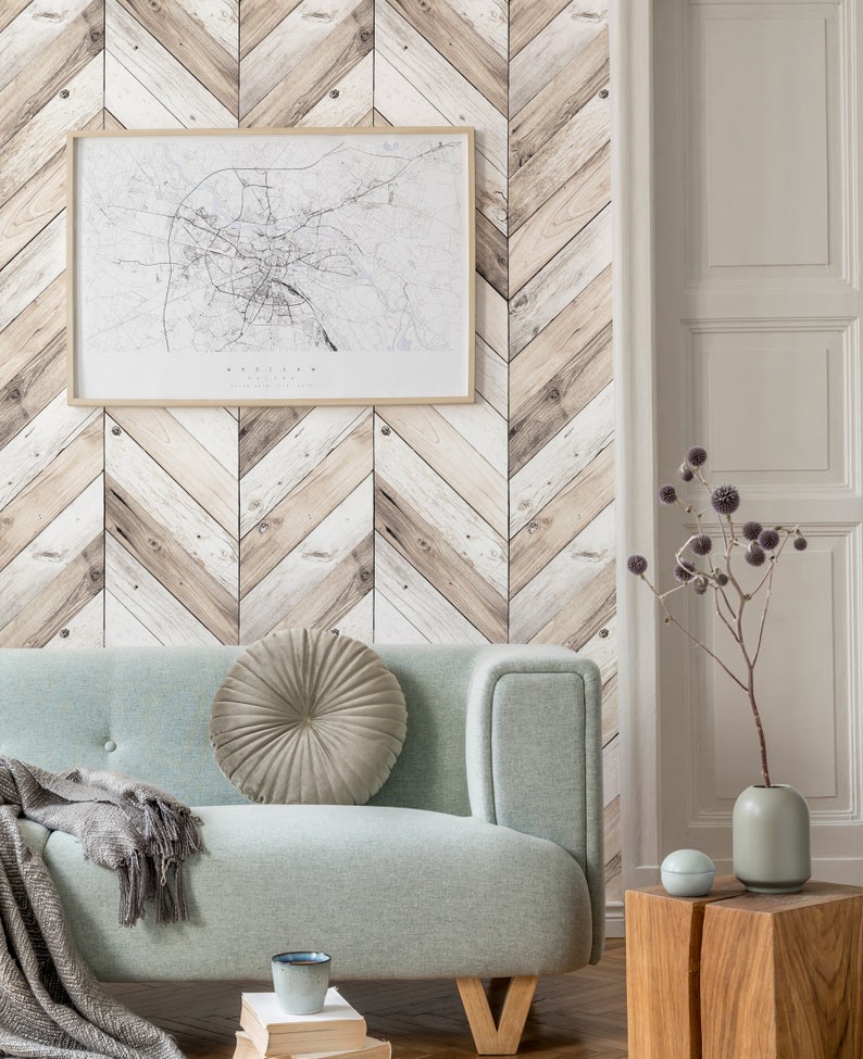 Chevron Wood Herringbone Wallpaper Light Self Adhesive Etsy