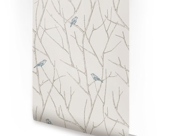 Branch Birds Blue Peel & Stick  Wallpaper Repositionable