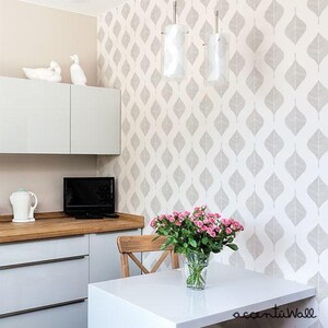 Revestimiento de pared con hojas de línea / Gris cálido / Mural de papel pintado despegable y pegable / No tóxico