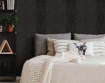 Smooth Crocodile Wall Covering | Black | Peel and Stick or Unpasted Wallpaper Mural | Non-toxic