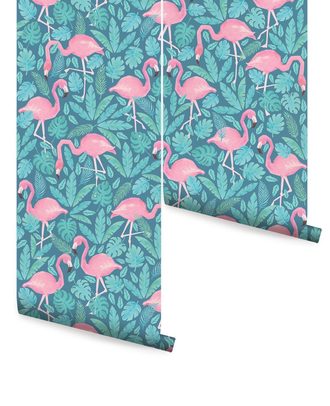 Tropical Flamingo Pink Teal Peel & Stick Wallpaper Etsy