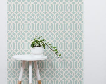 Revestimiento de pared moderno con enrejado / Menta oscura / Mural de papel pintado autoadhesivo o sin pegar / No tóxico