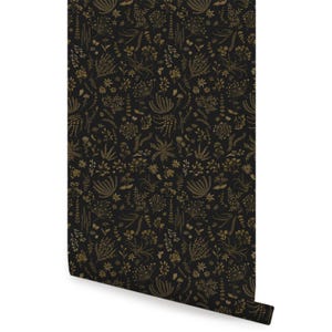 Plant Pattern Floral, Black Gold,    Wallpaper