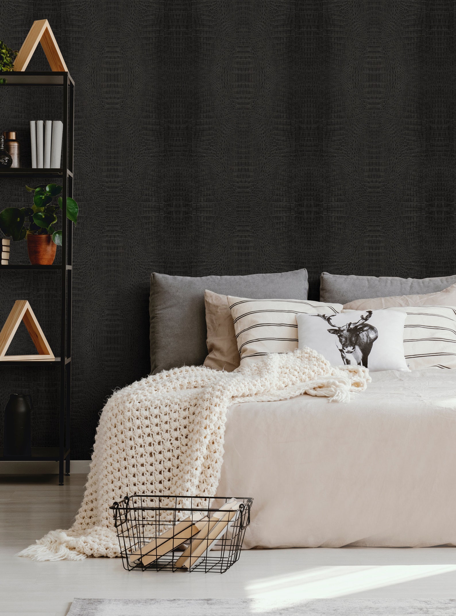 Crocodile Wallpaper Black Repositionable Wallpaper Etsy