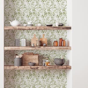 Watercolor Foliage Wall Covering | Green | Peel and Stick or Unpasted Wallpaper Mural | Non-toxic image 1