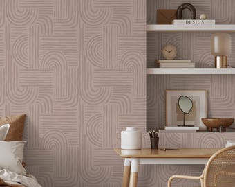 Organic Painted Lines Wall Covering | Pink | Peel and Stick or Unpasted Wallpaper Mural | Non-toxic