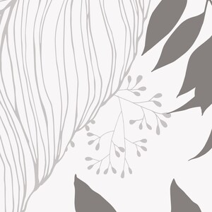 Hand Drawn Floral Leaves Mural Wall Covering | Grey | Peel and Stick or Unpasted Wallpaper Mural | Non-toxic image 6