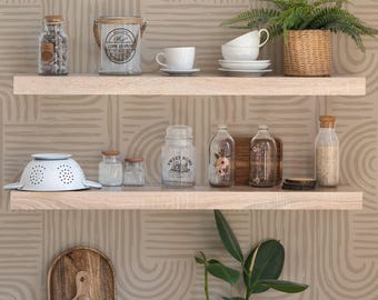 Organic Painted Lines Wall Covering | Tan | Peel and Stick or Unpasted Wallpaper Mural | Non-toxic