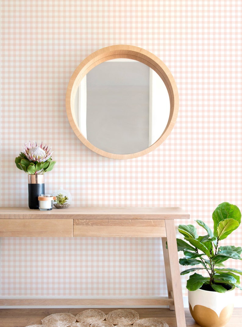 Gingham Check Pattern Pale Pink Peel & Stick Fabric Wallpaper - Etsy
