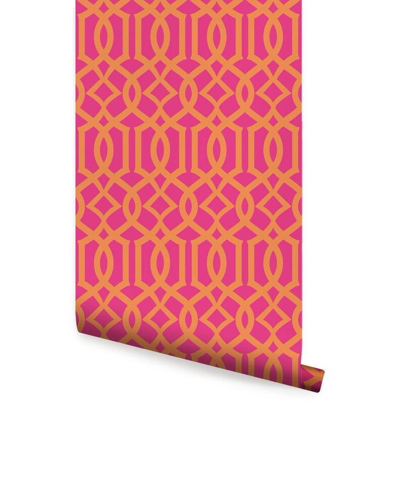 Modern Trellis Pink Orange Peel & Stick Fabric Wallpaper - Etsy