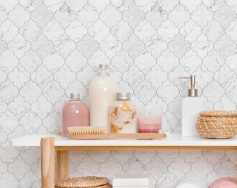 Moroccan Marble Wallpaper Wall Covering | Grey | Peel and Stick or Unpasted Wallpaper Mural | Non-toxic