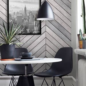 Chevron Grey White Wood Accent Wallpaper, Grey White Wood, Extra Large