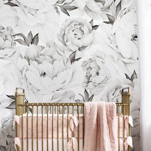 Peony Flower Mural Wallpaper, Black and White, Watercolor Peony Extra Large Wall Art,  Wall Mural