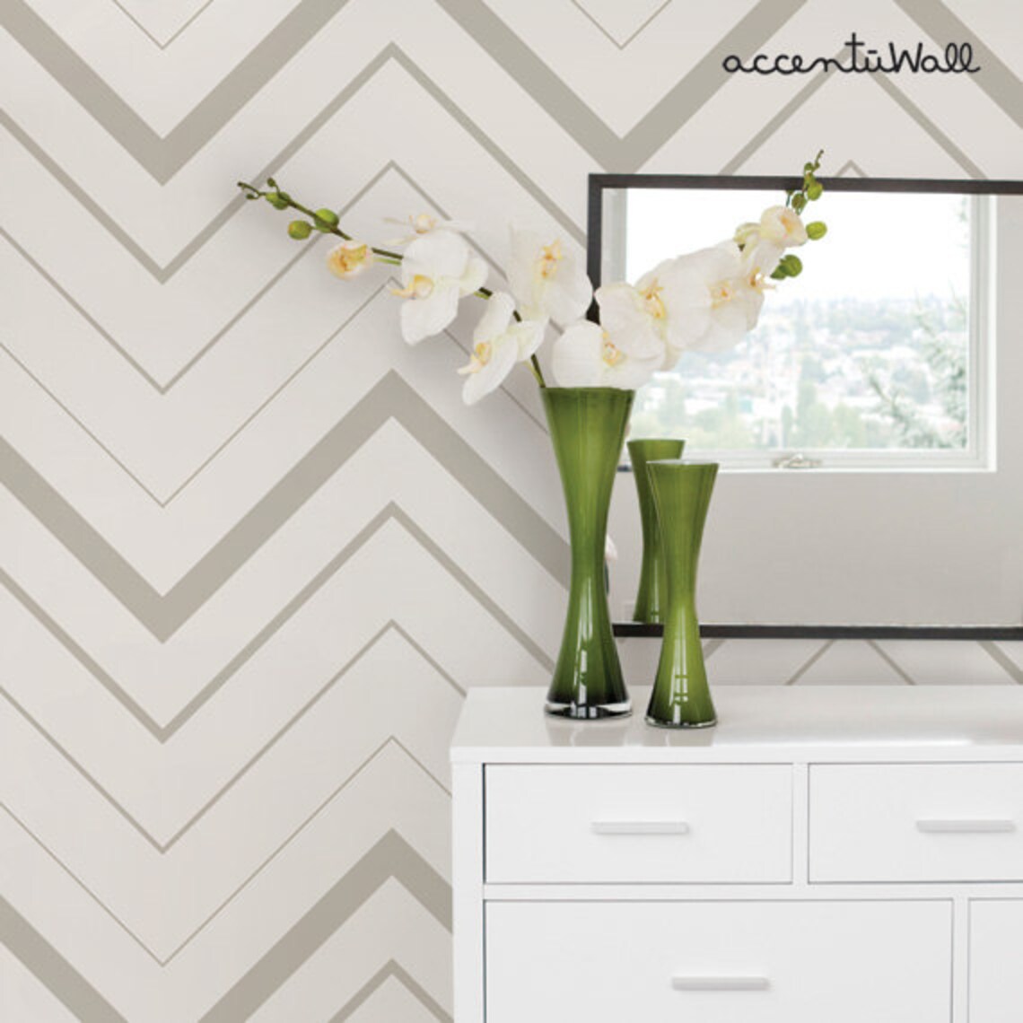 Chevron Bold Grey Peel & Stick Fabric Wallpaper Repositionable Etsy