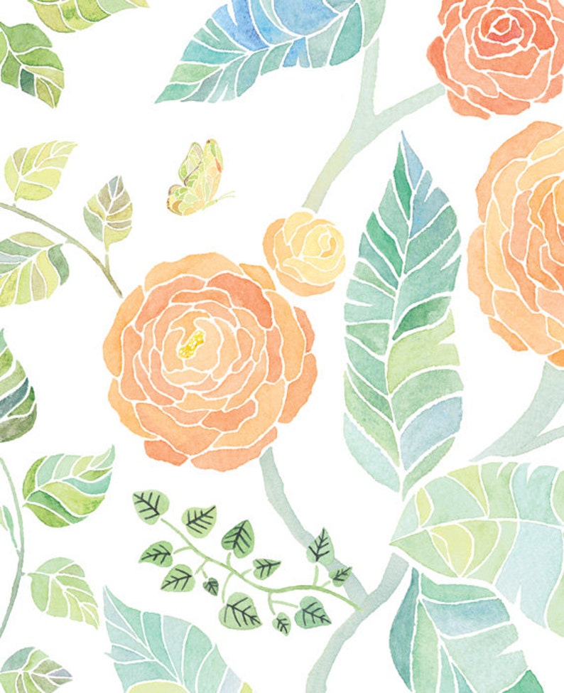 Spring Garden Flowers Orange Peel & Stick Fabric Wallpaper Etsy