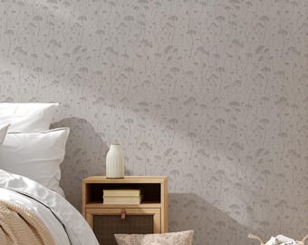 Floral Silhouette Wall Covering | Light Grey | Peel and Stick or Unpasted Wallpaper Mural | Non-toxic