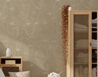 Papier peint aspect texturé minimaliste, beige, décoration murale adhésive
