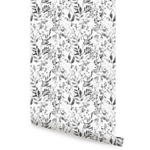 Watercolor Foliage Wall Covering | Black and White | Peel and Stick or Unpasted Wallpaper Mural | Non-toxic image 6