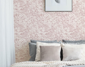 Flower Land Wall Covering | Pink | Peel and Stick or Unpasted Wallpaper Mural | Non-toxic
