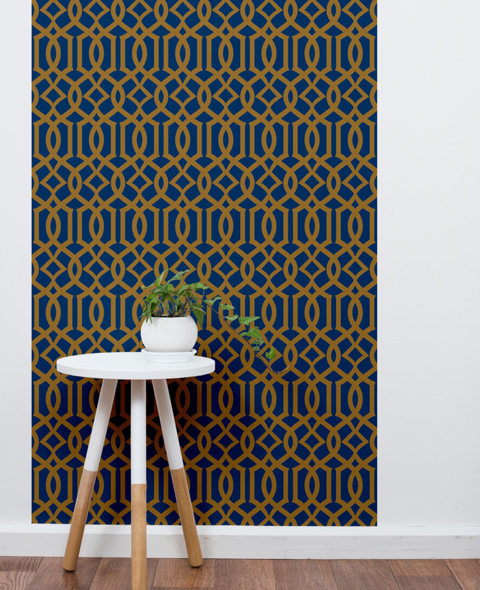 Modern Trellis Navy Gold Peel & Stick Wallpaper Repositionable Etsy