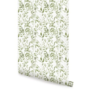Watercolor Foliage Wall Covering | Green | Peel and Stick or Unpasted Wallpaper Mural | Non-toxic image 5