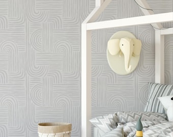 Organic Painted Lines Wall Covering | Grey | Peel and Stick or Unpasted Wallpaper Mural | Non-toxic