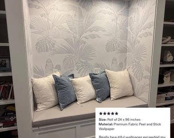 Coastal Tropical Leaf Wallpaper - Oceanside Palm Leaves Mural – Soft Blue Nature - Peel and Stick