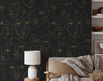 Minimalist Faces Textured Look Wall Mural - Removable Wall Covering – Renter Friendly Decor - Peel and Stick or Unpasted Wallpaper
