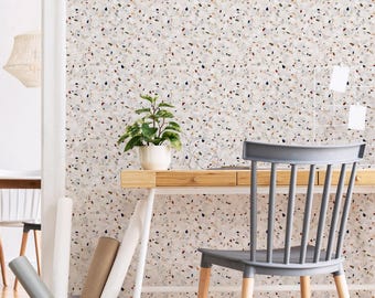 Terrazzo wandbekleding | Grijs | Peel-and-Stick of niet-geplakte behangmuurschildering | Niet giftig