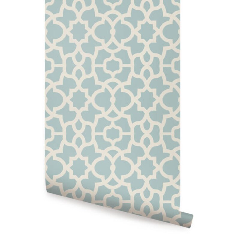 Trellis Dusky Blue Peel & Stick Fabric Wallpaper Etsy
