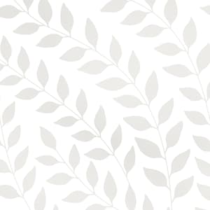 Feuilles flottantes enchantées, gris, papier peint