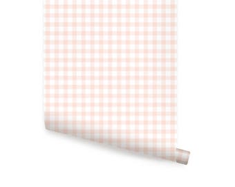 Gingham Check Pattern Pale Pink Peel & Stick  Wallpaper Repositionable