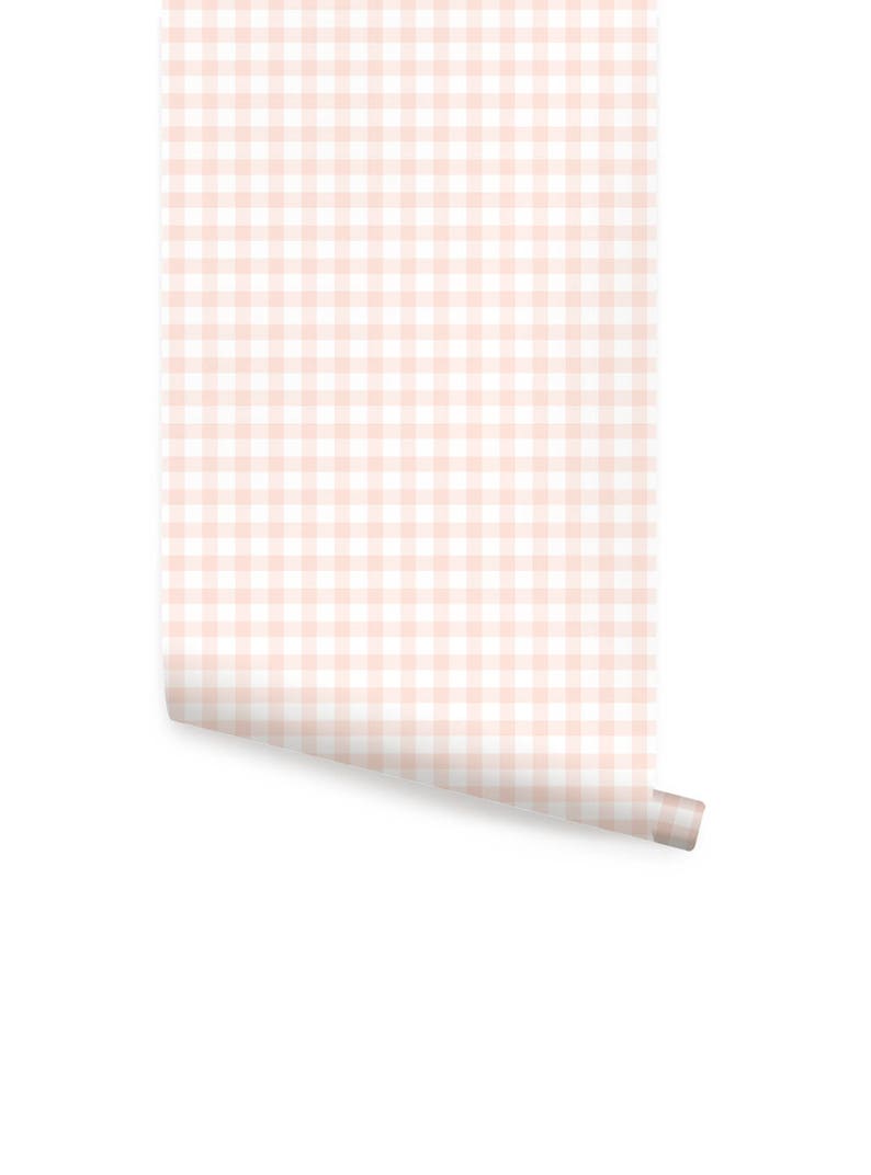Gingham Check Pattern Pale Pink Peel & Stick Fabric Wallpaper Etsy