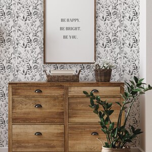 Watercolor Foliage Wall Covering | Black and White | Peel and Stick or Unpasted Wallpaper Mural | Non-toxic image 2