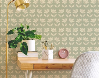 Free-form Floral Wall Covering | Yellow Green | Peel and Stick or Unpasted Wallpaper Mural | Non-toxic