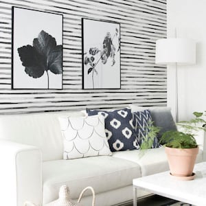 Papier peint rayures aquarelle noir et blanc