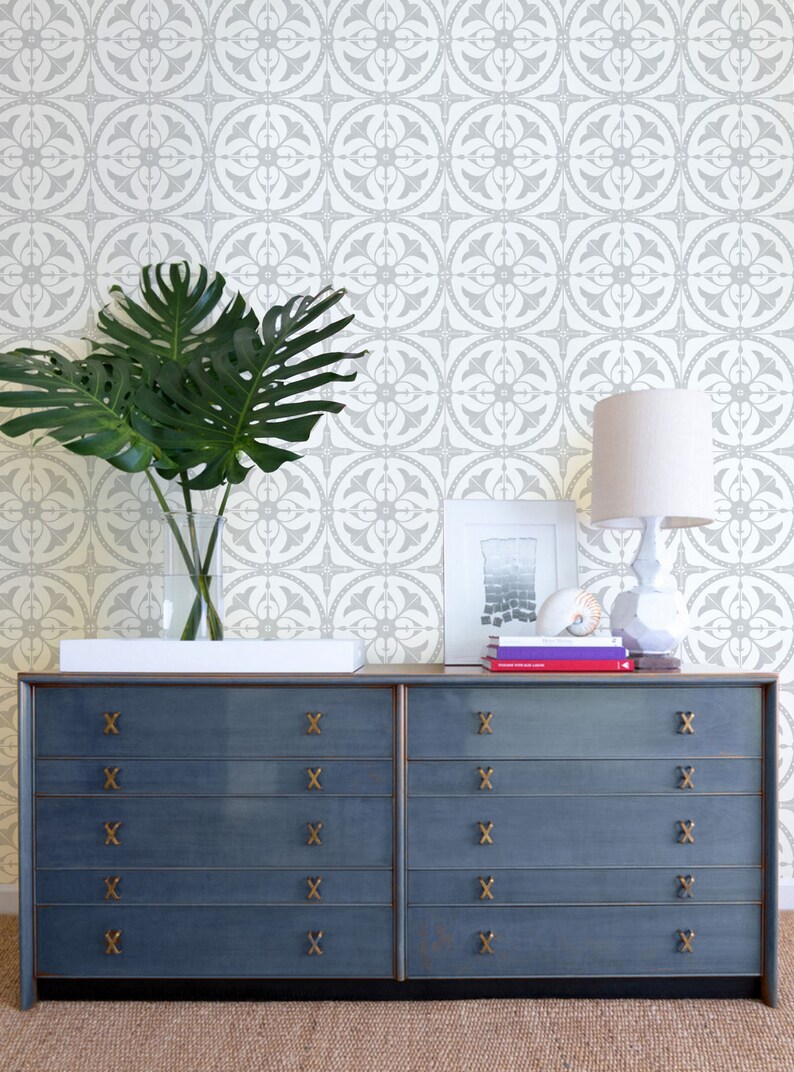 Round Moroccan Tile Grey Peel & Stick Fabric Wallpaper - Etsy