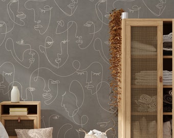 Minimalist Face Textured Look Mural Wallpaper, Grey, Peel and Stick Wall Mural