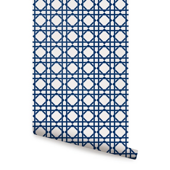 Geometric Bright Navy Peel & Stick Fabric Wallpaper Etsy