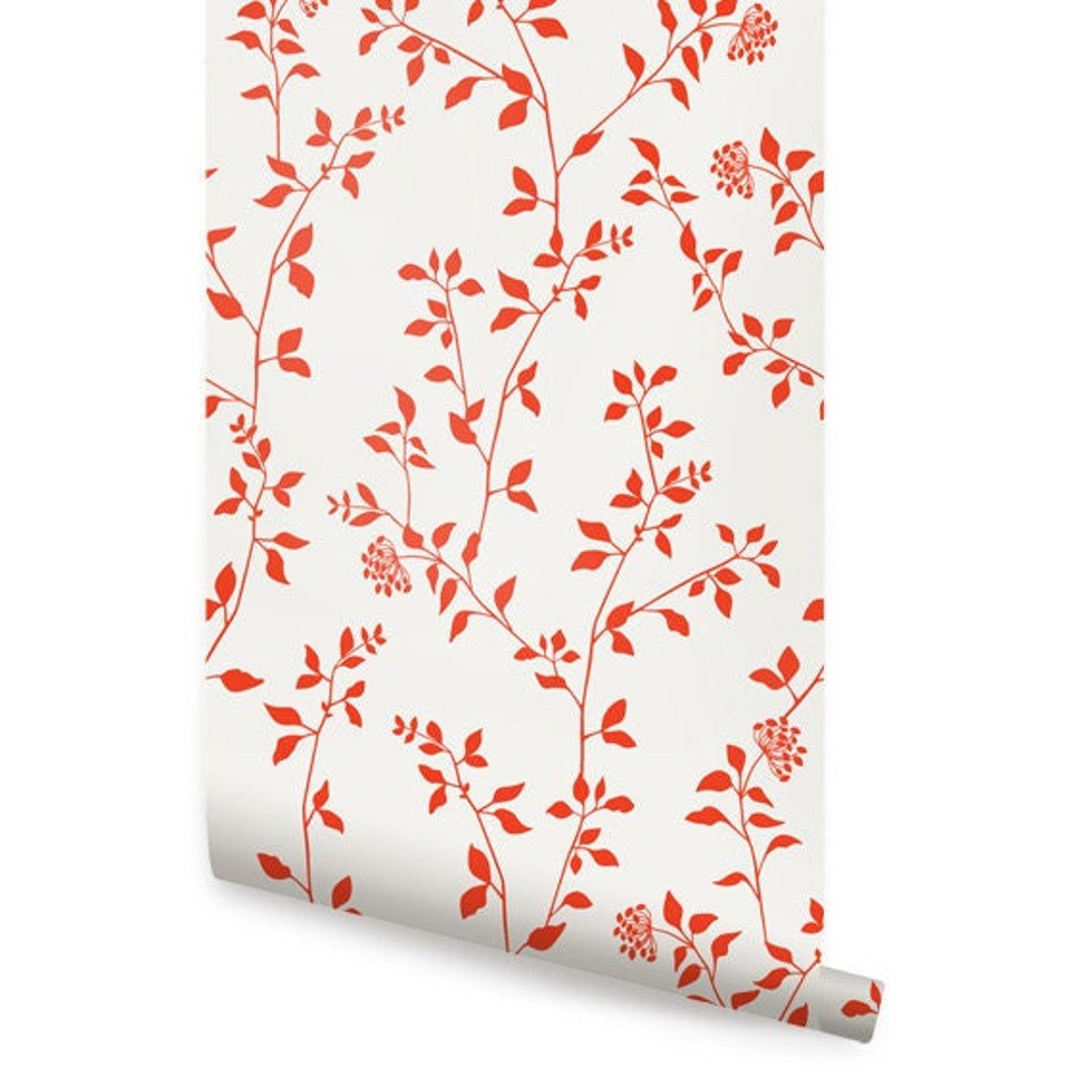 Branch Flower Orange Peel & Stick Wallpaper Repositionable Etsy