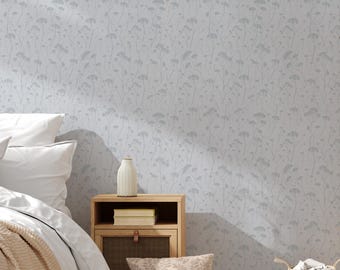 Floral Silhouette Wall Covering | Misty Blue | Peel and Stick or Unpasted Wallpaper Mural | Non-toxic