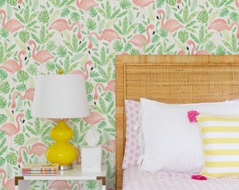 Tropical Flamingo Mural Wall Covering | Coral | Peel and Stick or Unpasted Wallpaper Mural | Non-toxic