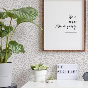 Leopard Animal Print Wall Covering |  Light Grey | Peel 'n Stick or Unpasted Wallpaper Mural | Non-toxic
