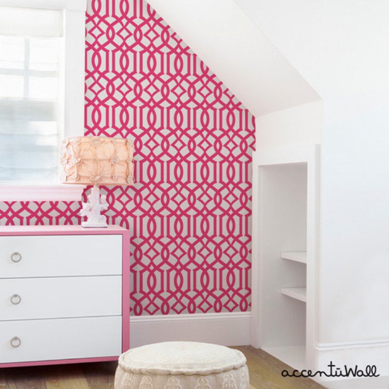 Modern Trellis Magenta Peel & Stick Fabric Wallpaper | Etsy