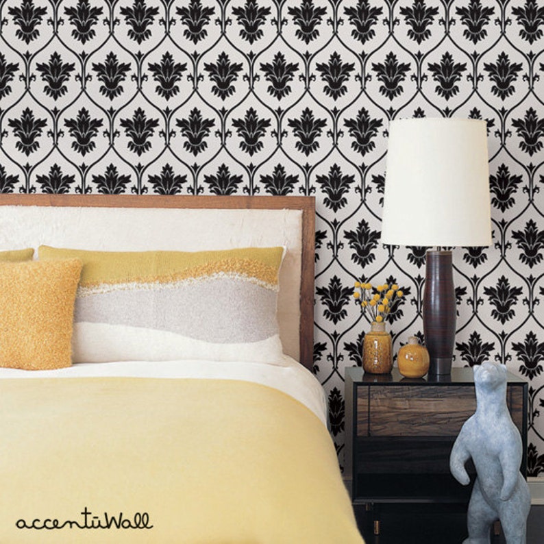 Damask Black Peel & Stick Fabric Wallpaper Repositionable Etsy