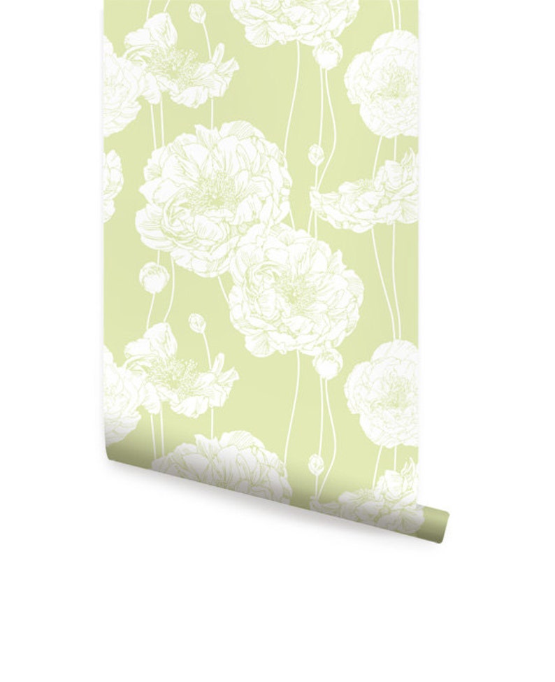 Peony Lime Green Peel & Stick Fabric Wallpaper Repositionable Etsy